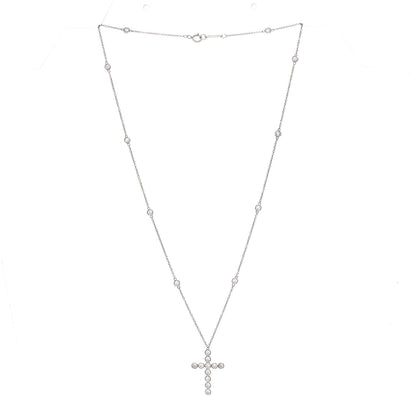 Tiffany Platinum Diamond Small Jazz Cross Pendant Necklace 6 of 12