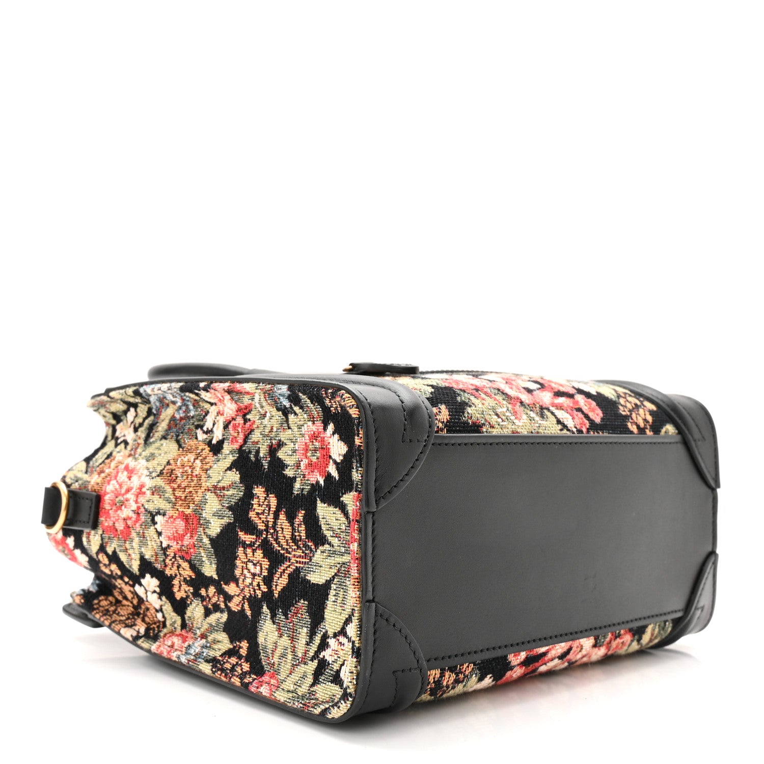 Celine Calfskin Lambskin Canvas Jacquard Floral Nano Luggage Black 4 of 11