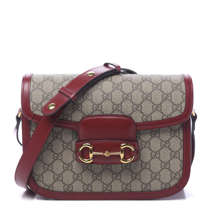 Gucci GG Supreme Monogram Azalea Calfskin Horsebit 1955 Shoulder Bag Beige Ebony New Cherry Red 1 of 11