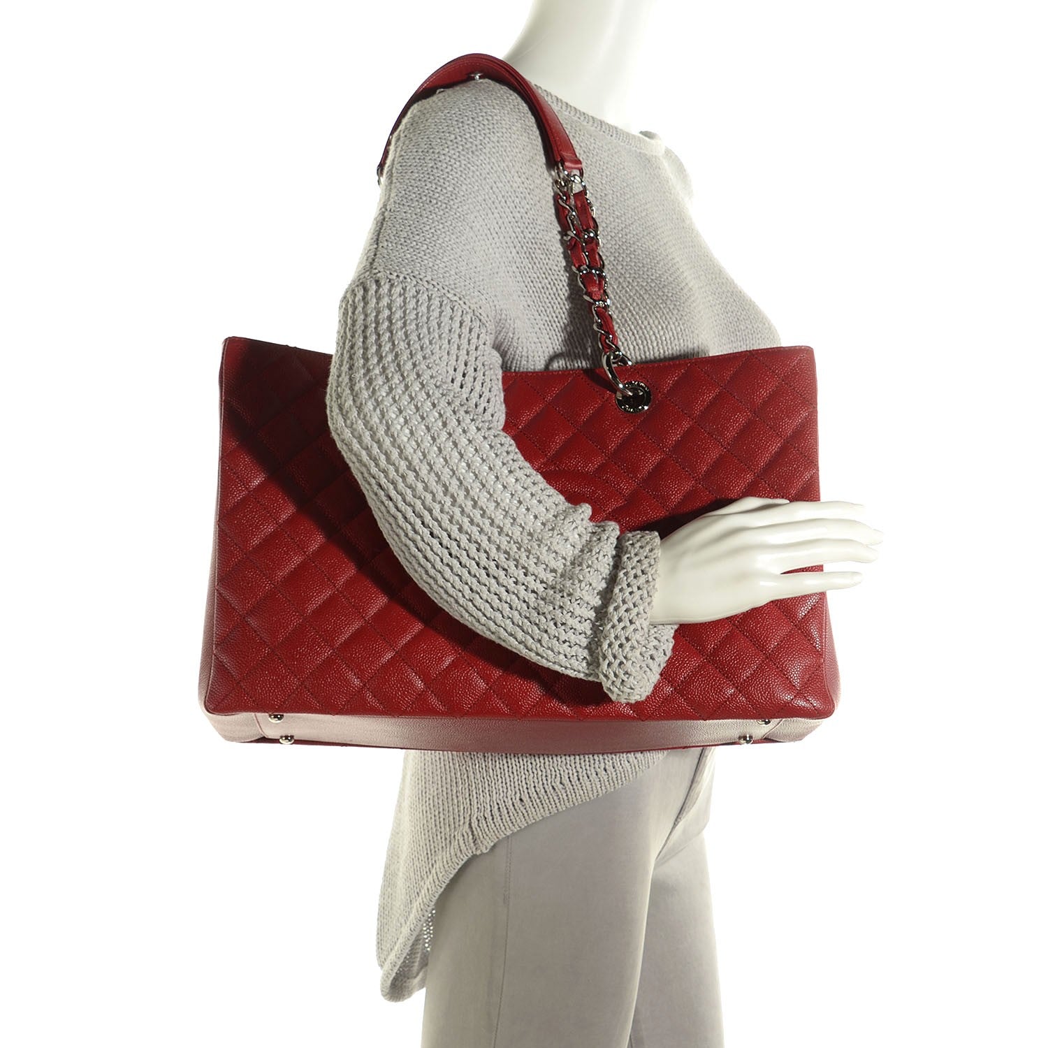 Chanel Caviar Quilted XL Grand Shopping Tote GST Red 2 of 7