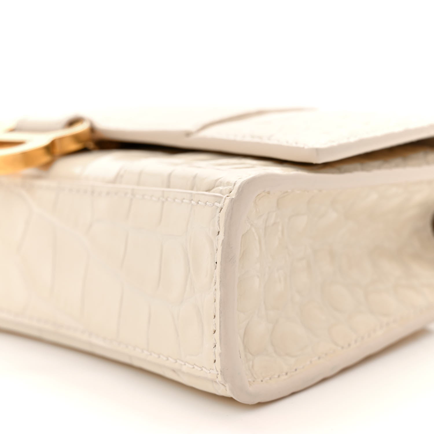 Balenciaga Shiny Calfskin Crocodile Embossed Hourglass Chain Bag Cream 9 of 11