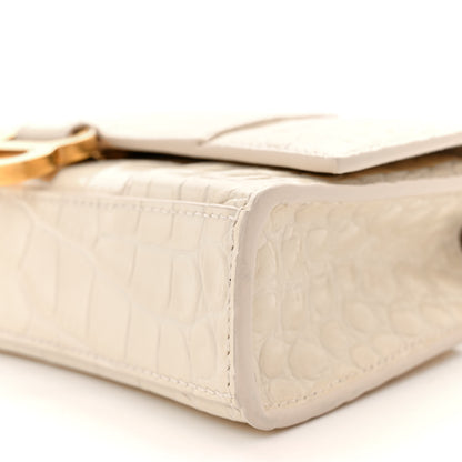 Balenciaga Shiny Calfskin Crocodile Embossed Hourglass Chain Bag Cream 9 of 11
