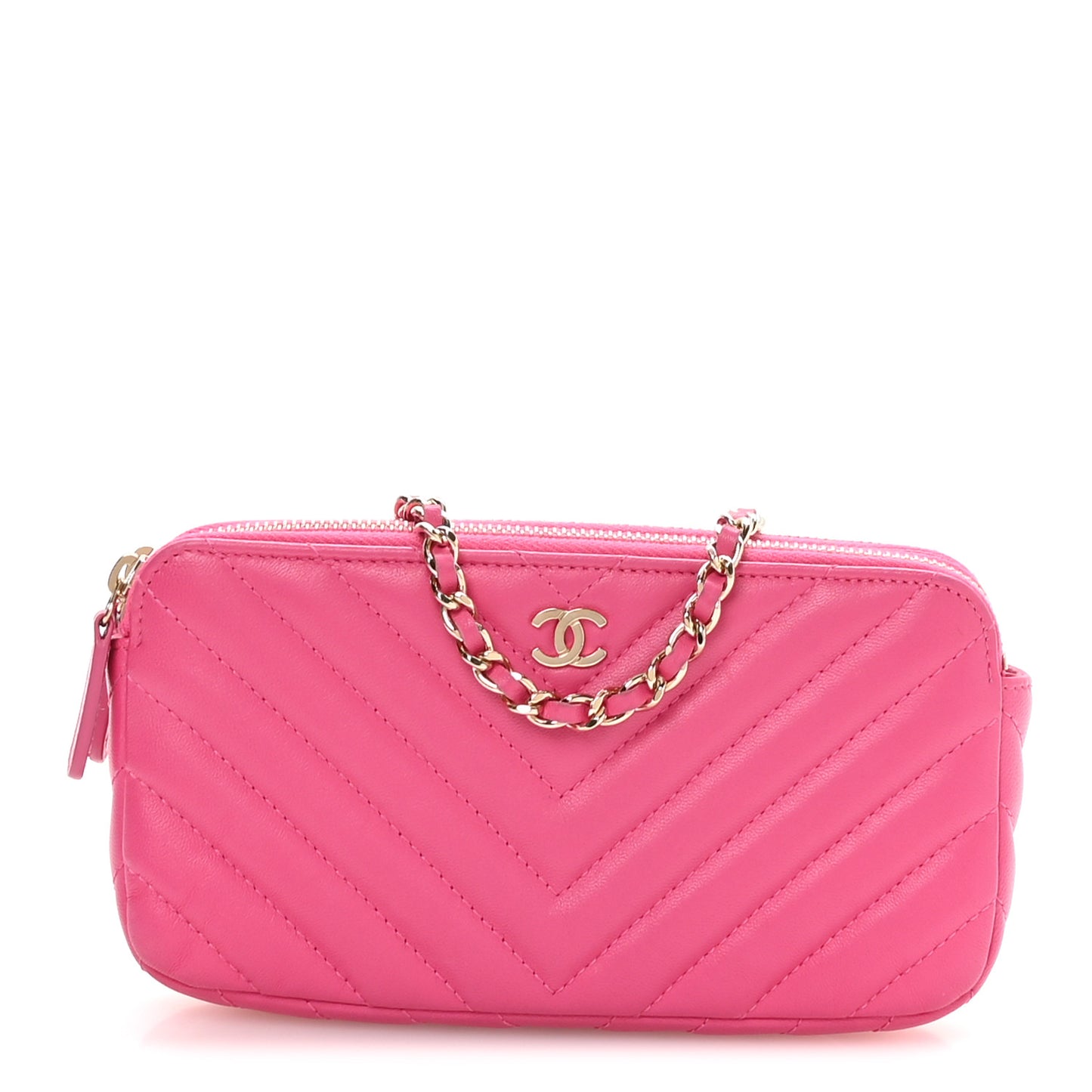 Lambskin Chevron Quilted Small Clutch With Chain Pink