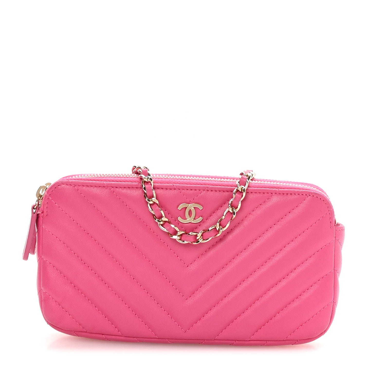 Chanel Lambskin Chevron Quilted Small Clutch With Chain Pink 1 of 10