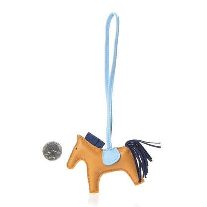 Hermes Milo Lambskin Grigri Rodeo Horse Bag Charm PM Naturel Bouton D'Or Celeste Bleu Saphir 2 of 5