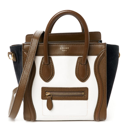 Celine Textured Calfskin Suede Nano Tri-Color Luggage Cream 1 of 11