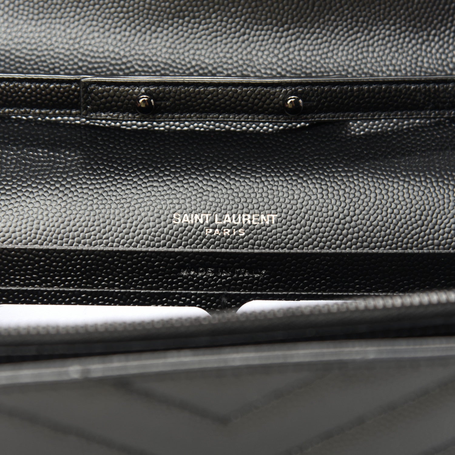 Saint Laurent Grain De Poudre Matelasse Chevron Monogram Chain Wallet Black 6 of 10