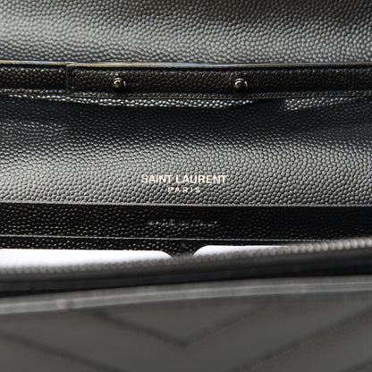 Saint Laurent Grain De Poudre Matelasse Chevron Monogram Chain Wallet Black 6 of 10