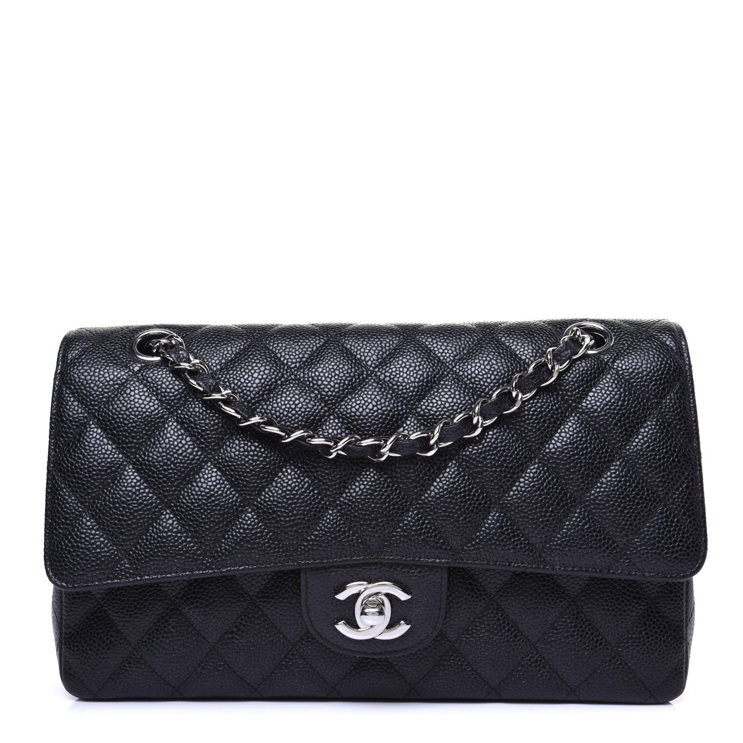 Caviar Quilted Medium Double Flap Black