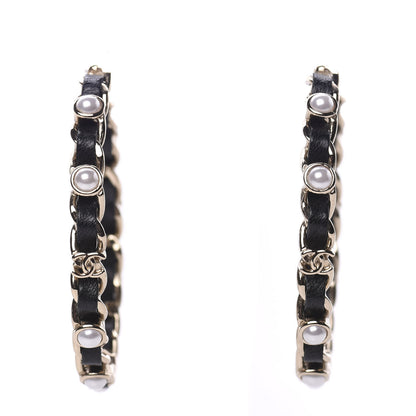 Chanel Lambskin Pearl More Is More CC Chain Hoop Earrings Gold Black 1 of 8