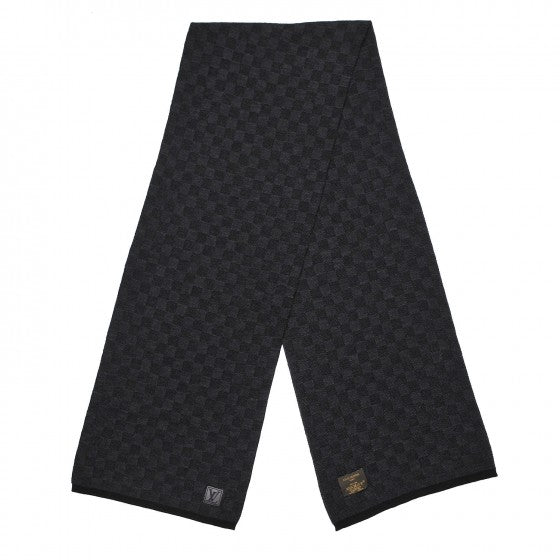 Wool Petit Damier Graphite Scarf Black