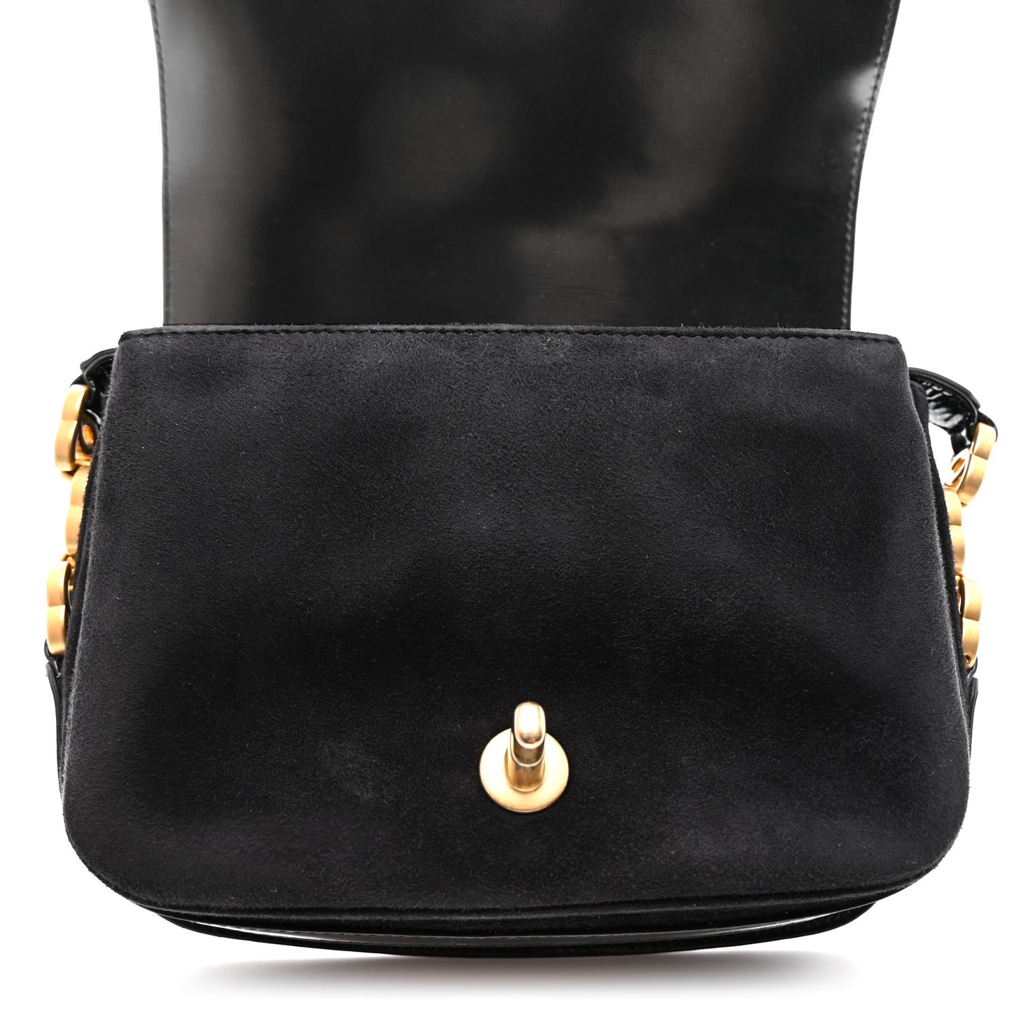 Shiny Calfskin Quilted Suede Goatskin Messenger Black