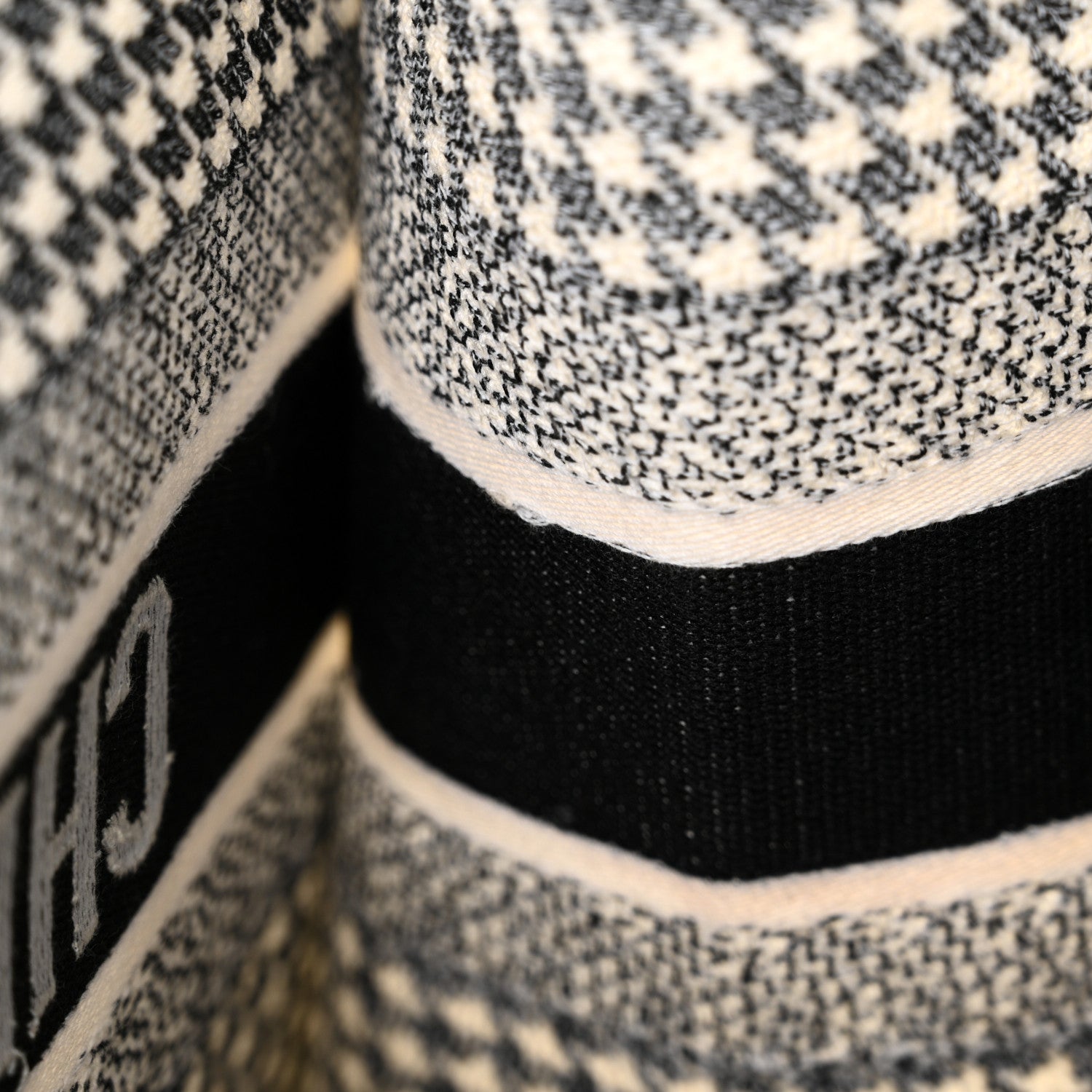 Christian Dior Canvas Houndstooth Embroidered Medium Book Tote Black White 13 of 17