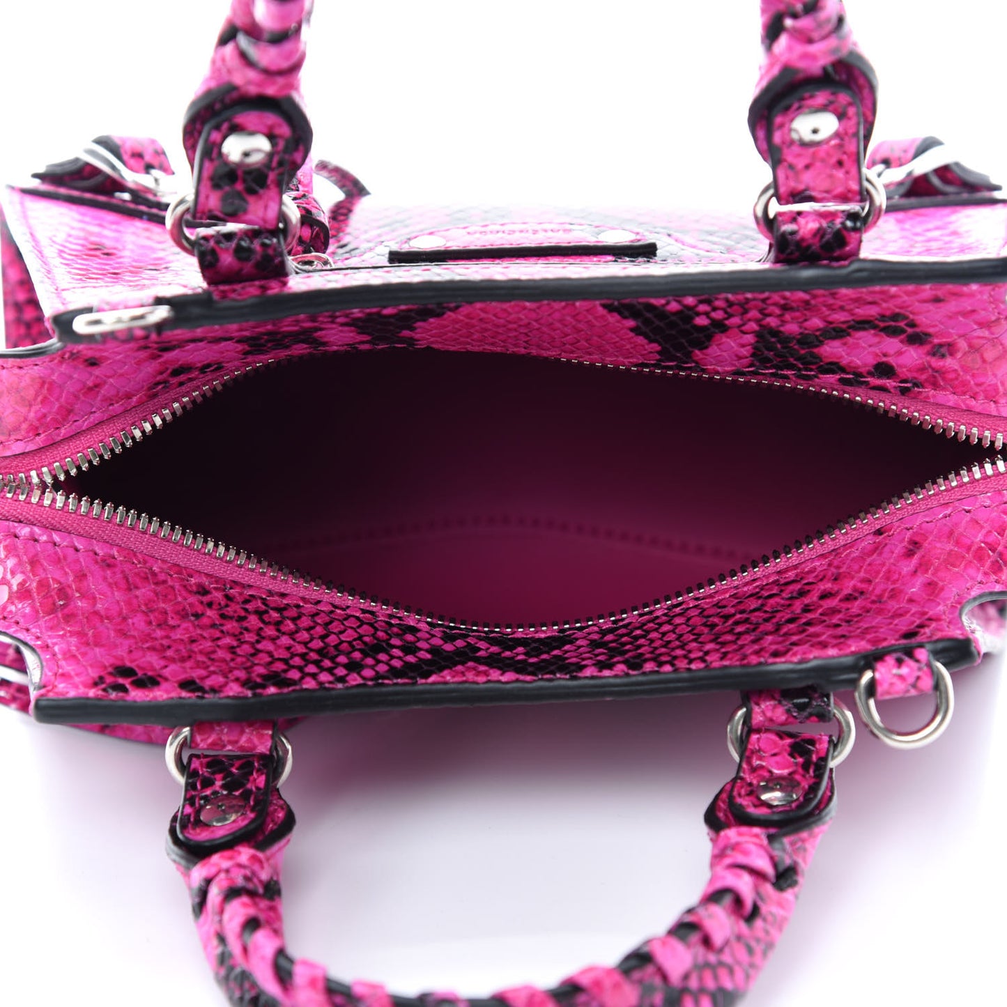 Calfskin Python Effect Neo Classic Silver Hardware Mini City Fuchsia Black
