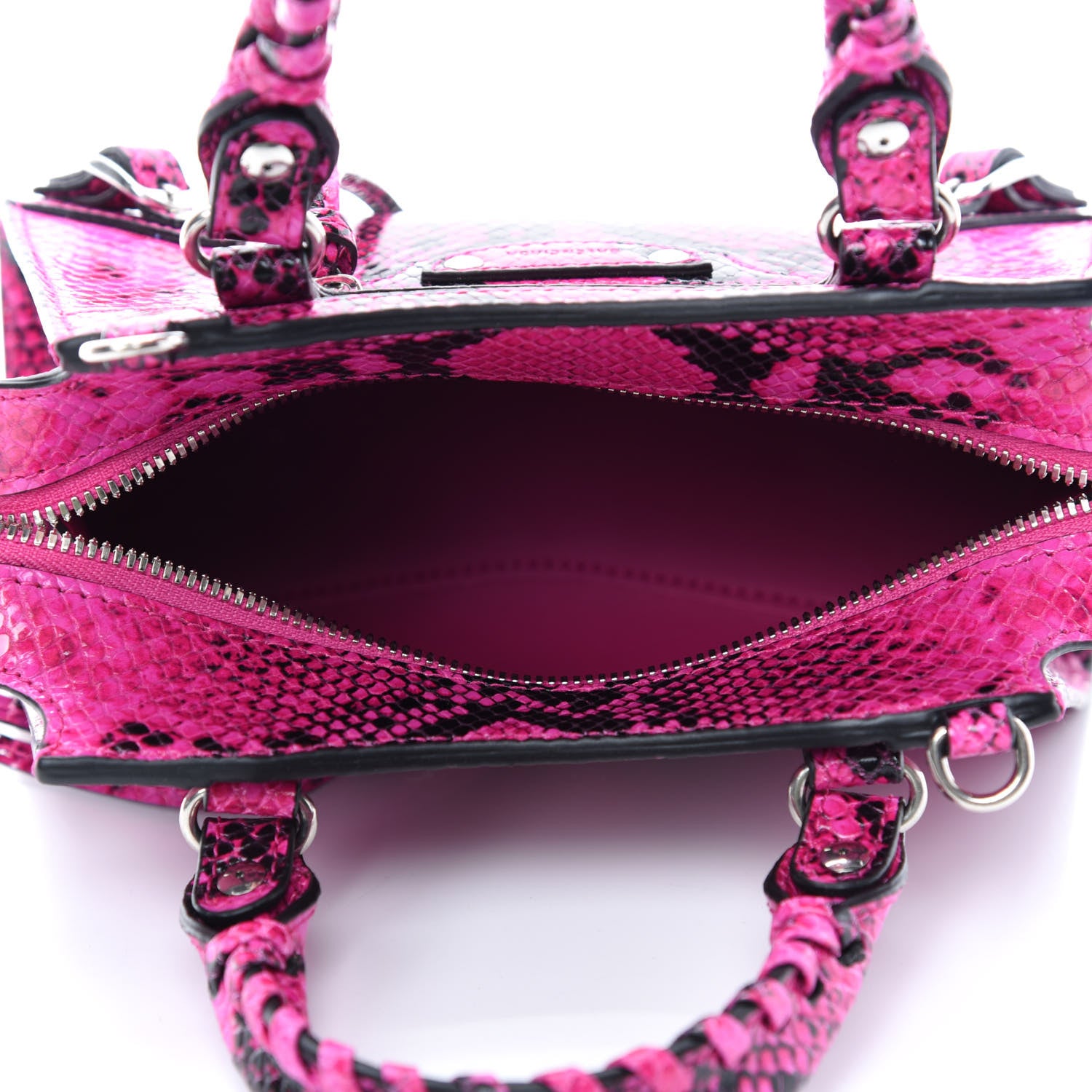 Balenciaga Calfskin Python Effect Neo Classic Silver Hardware Mini City Fuchsia Black 5 of 9