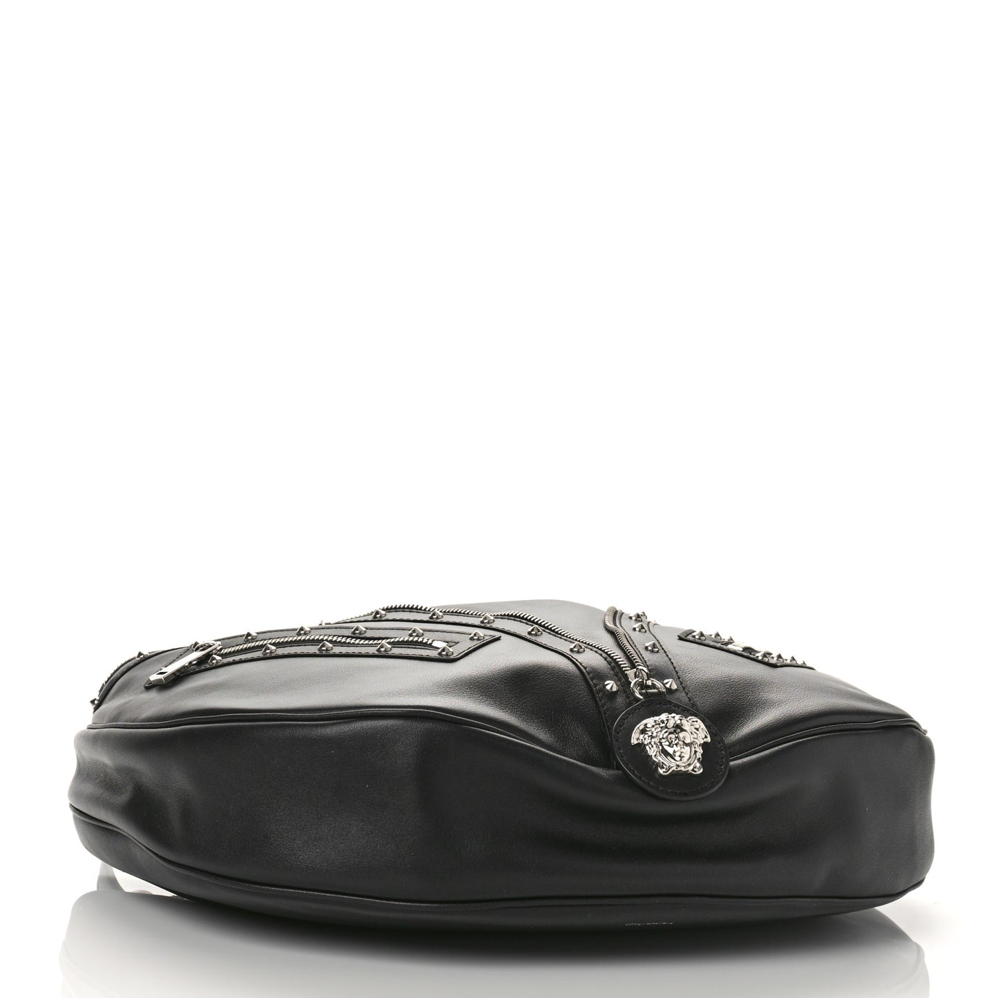 Calfskin Studded Medium Repeat Zip Hobo Black