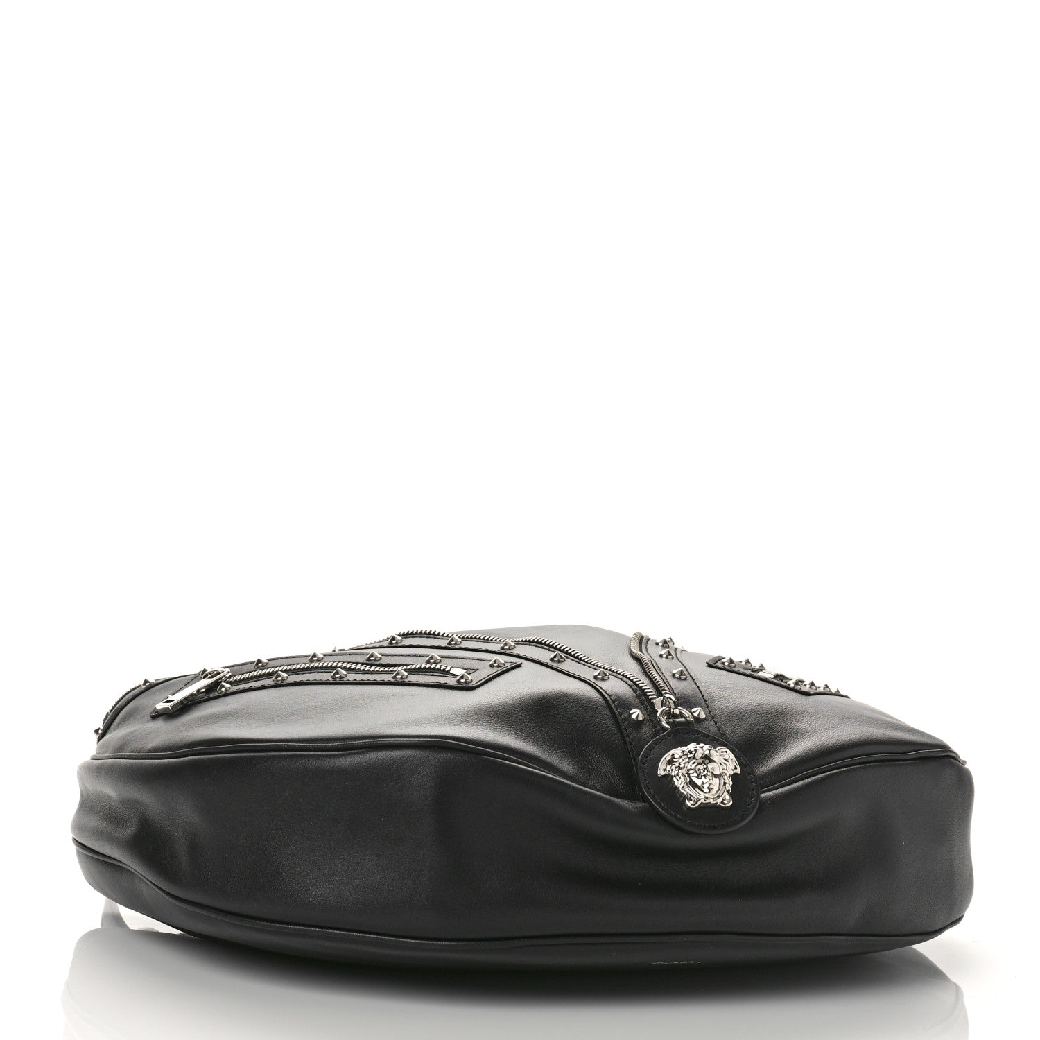 Versace Calfskin Studded Medium Repeat Zip Hobo Black 4 of 8