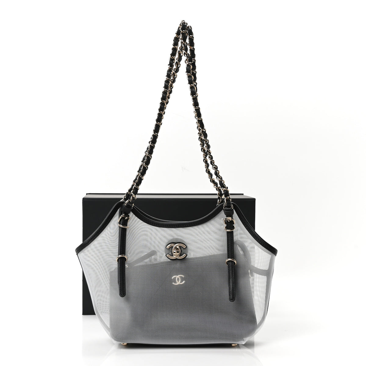 Chanel Mesh Calfskin Small Shopping Bag Transparent Black 12 of 12