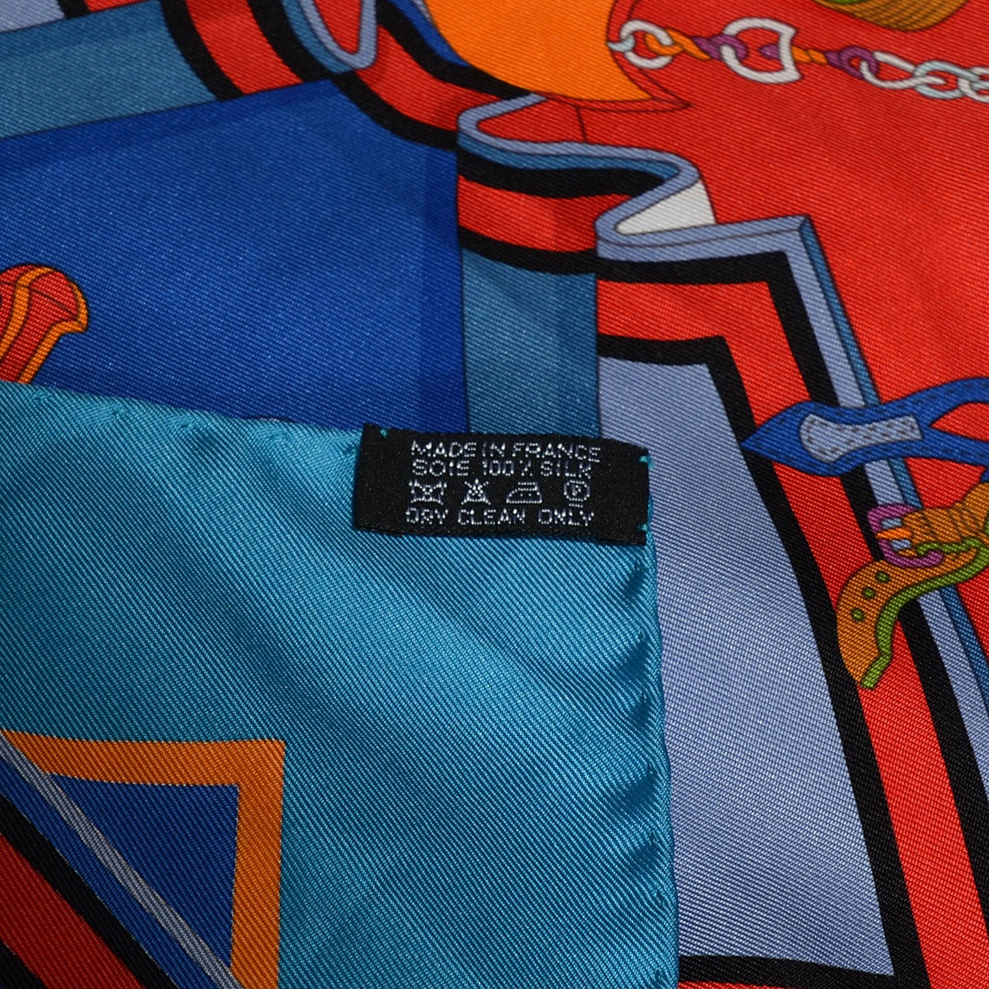 Silk Bouquets Sellier Scarf 90 Bleu Royal Rouge