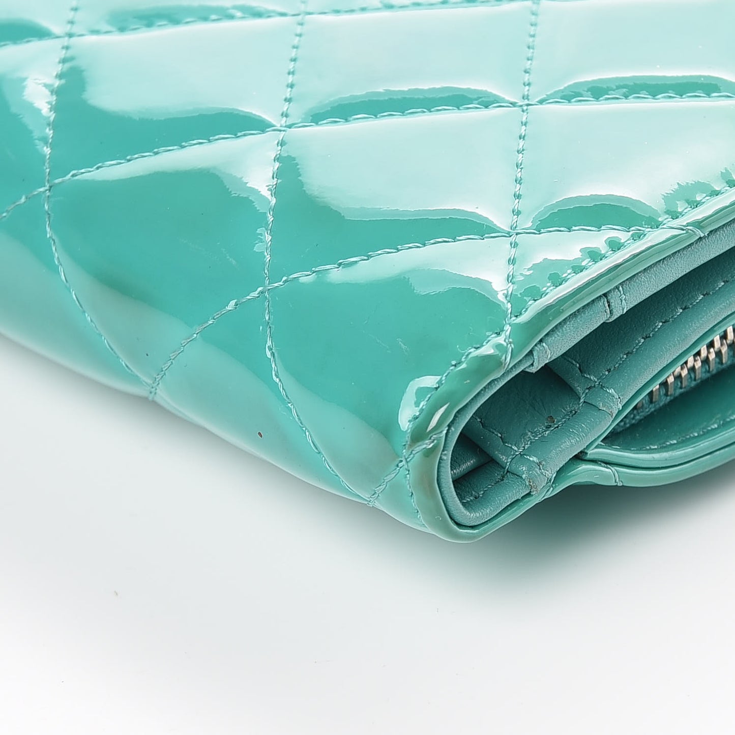 Patent Quilted Zip Pocket Wallet Turquoise