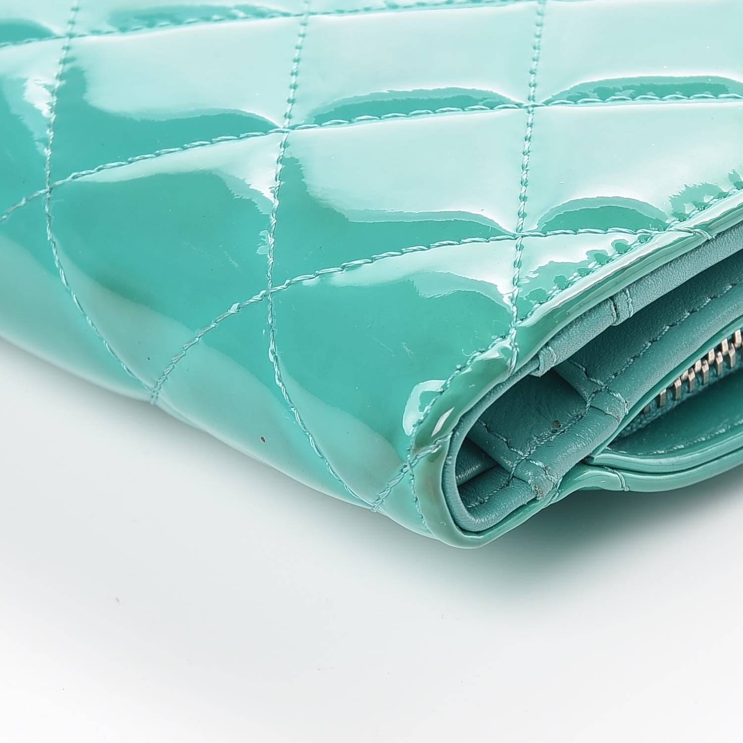Chanel Patent Quilted Zip Pocket Wallet Turquoise 28 of 28