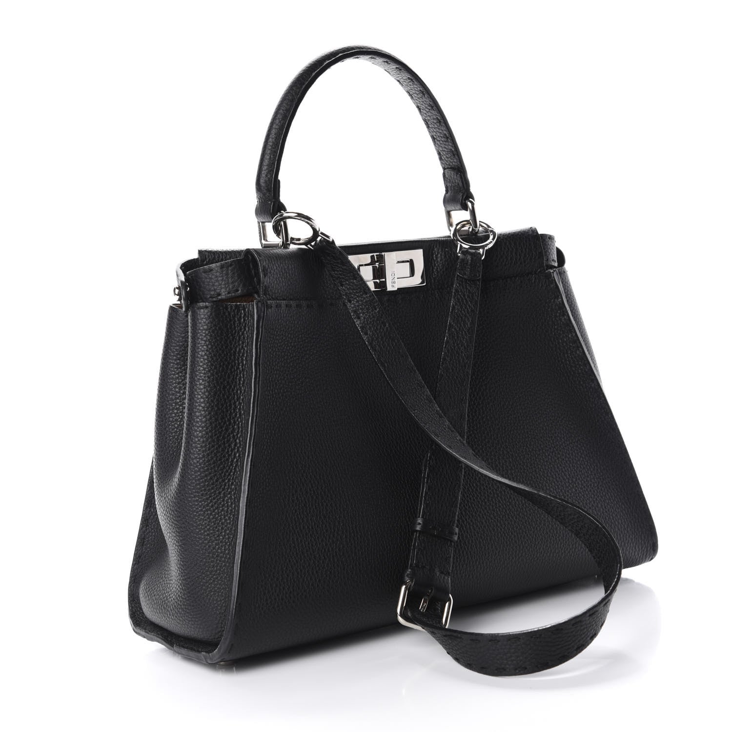 Fendi Cuoio Romano Selleria Bi-Color Medium Peekaboo Iconic Satchel Black Mou 4 of 13
