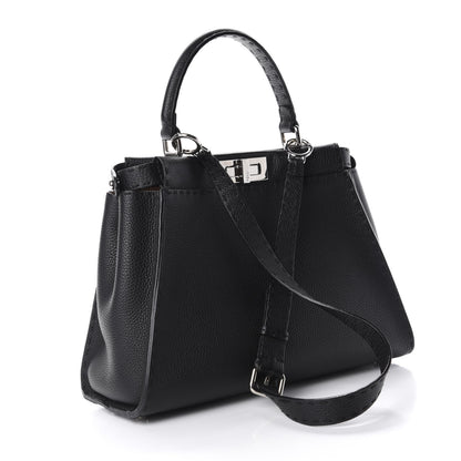 Fendi Cuoio Romano Selleria Bi-Color Medium Peekaboo Iconic Satchel Black Mou 4 of 13