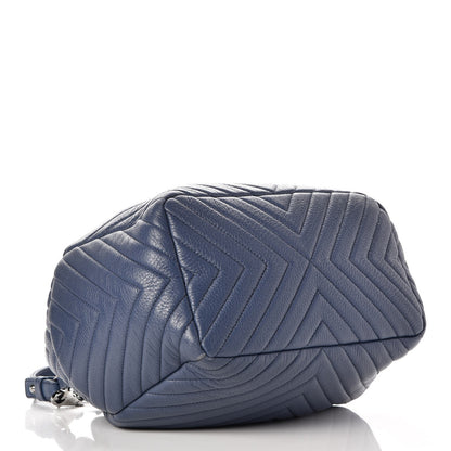 Chanel Deerskin Chevron Medium Chain Bucket Bag Blue 5 of 9
