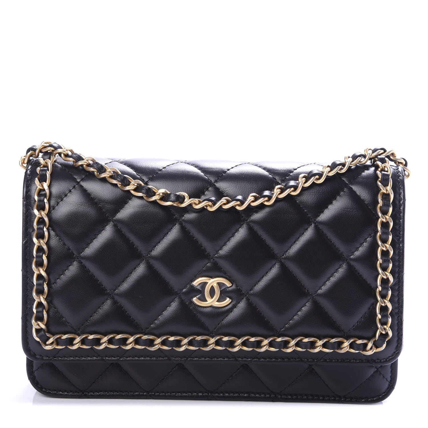 Chanel Lambskin Quilted Running Chain Wallet On Chain WOC Black 1 of 13