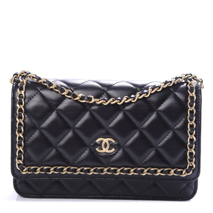 Chanel Lambskin Quilted Running Chain Wallet On Chain WOC Black 1 of 13