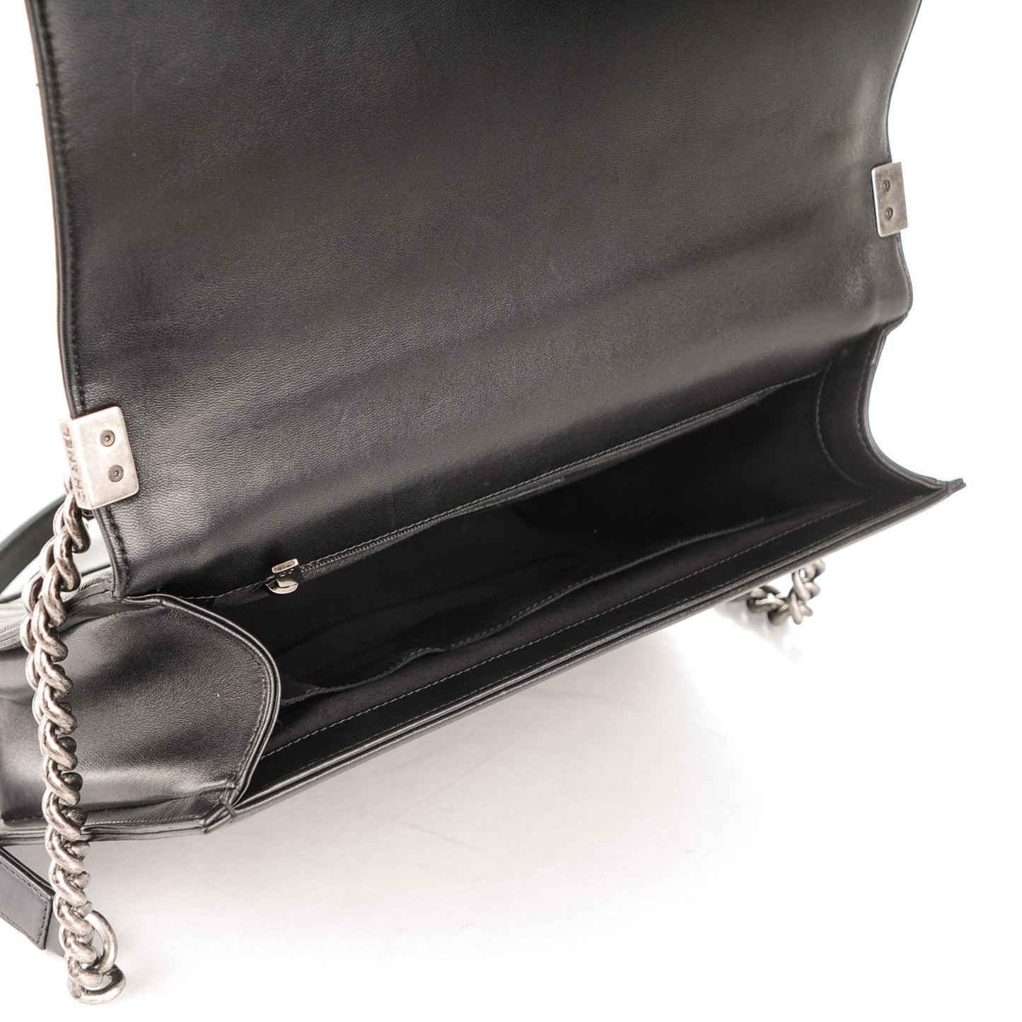 Lambskin Quilted Large Boy Flap Black