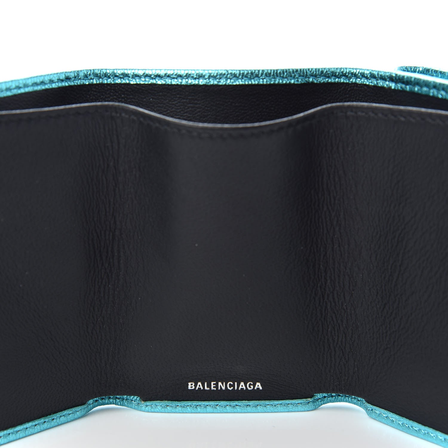 Balenciaga Metallic Goatskin Logo Mini Everyday Wallet Turquoise Black 6 of 7