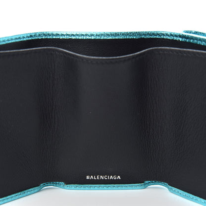Balenciaga Metallic Goatskin Logo Mini Everyday Wallet Turquoise Black 6 of 7
