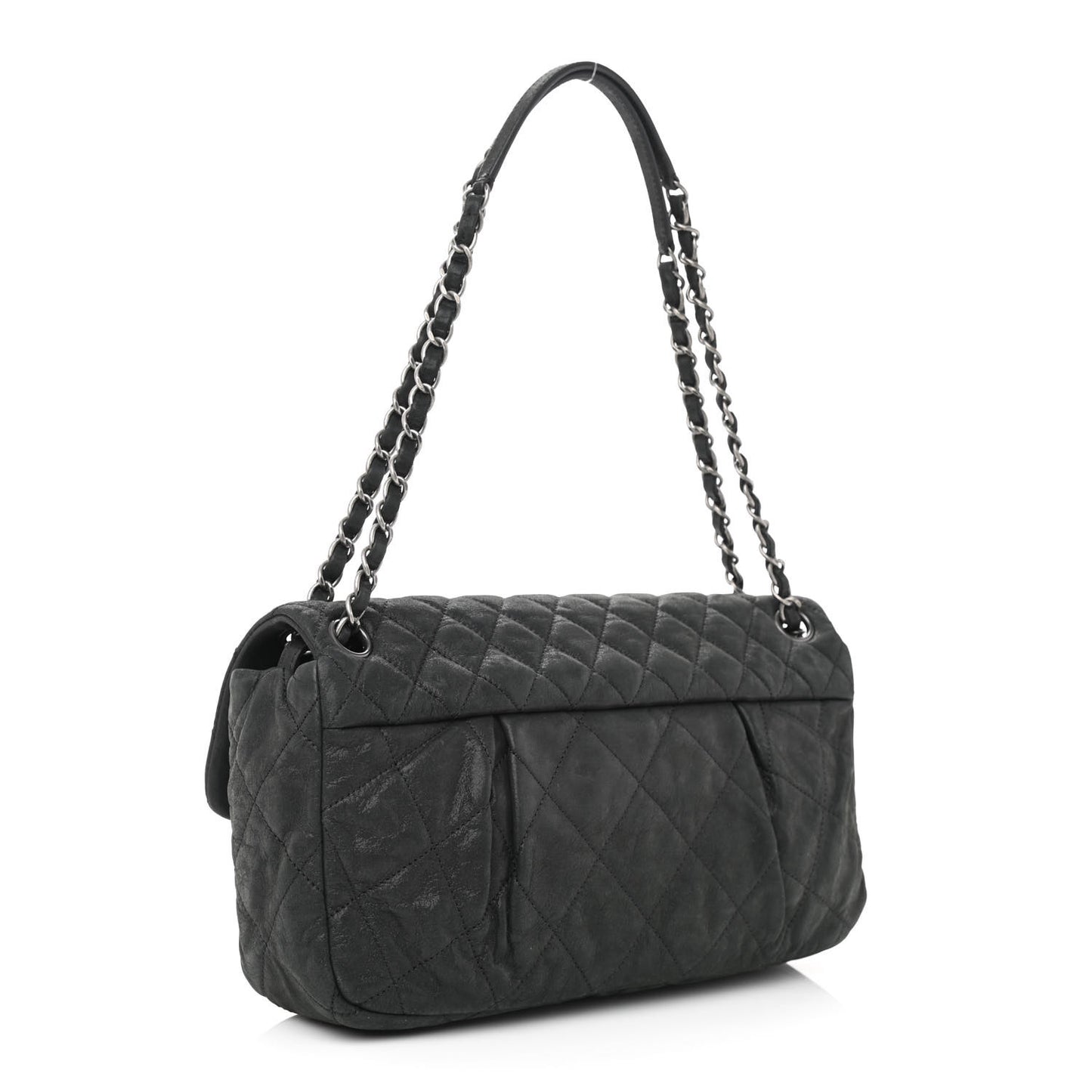 Iridescent Calfskin Large Chic Quilt Flap Black