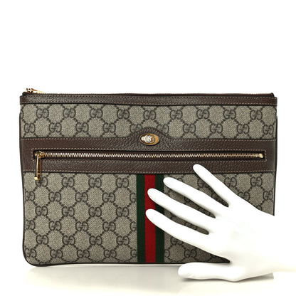 Gucci GG Supreme Monogram Large Ophidia Pouch Clutch Brown 2 of 8