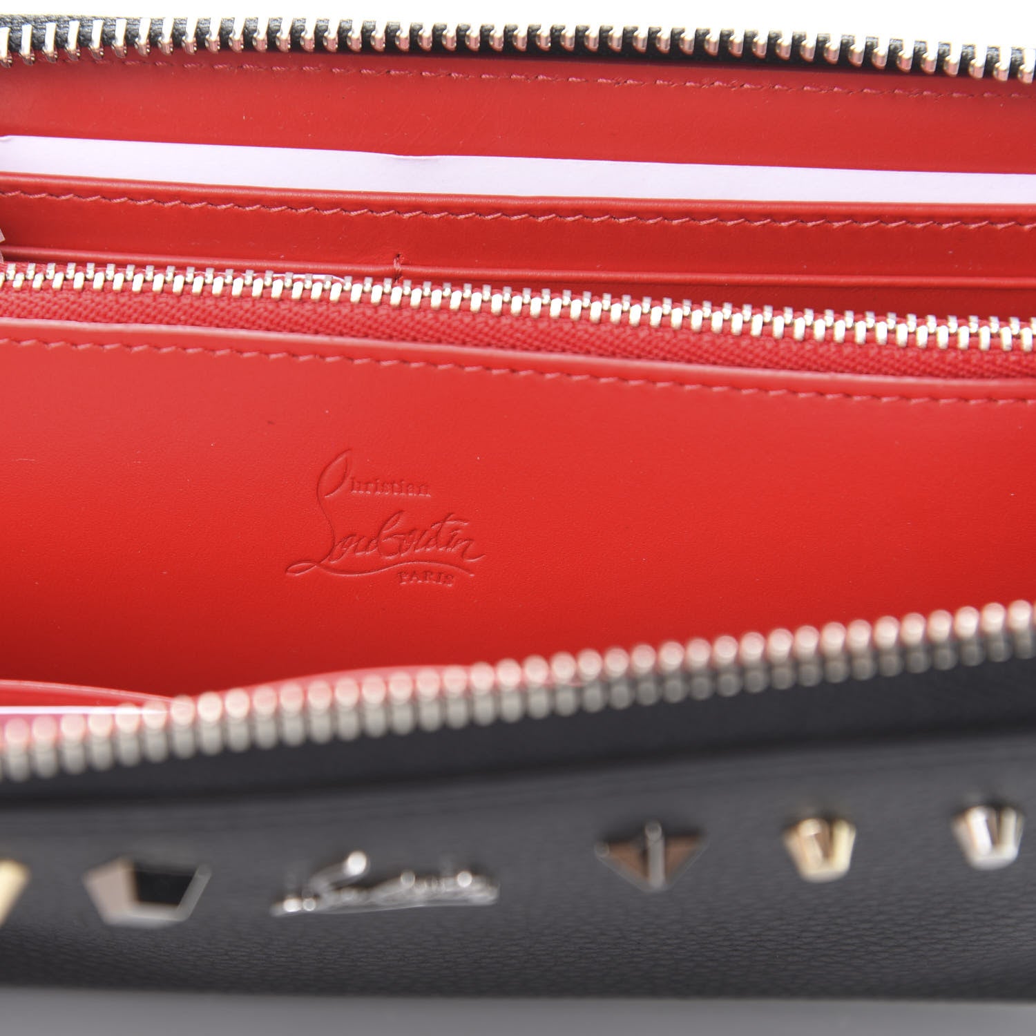 Christian Louboutin Grained Calfskin Star Studded Zip Around Wallet Black 6 of 8