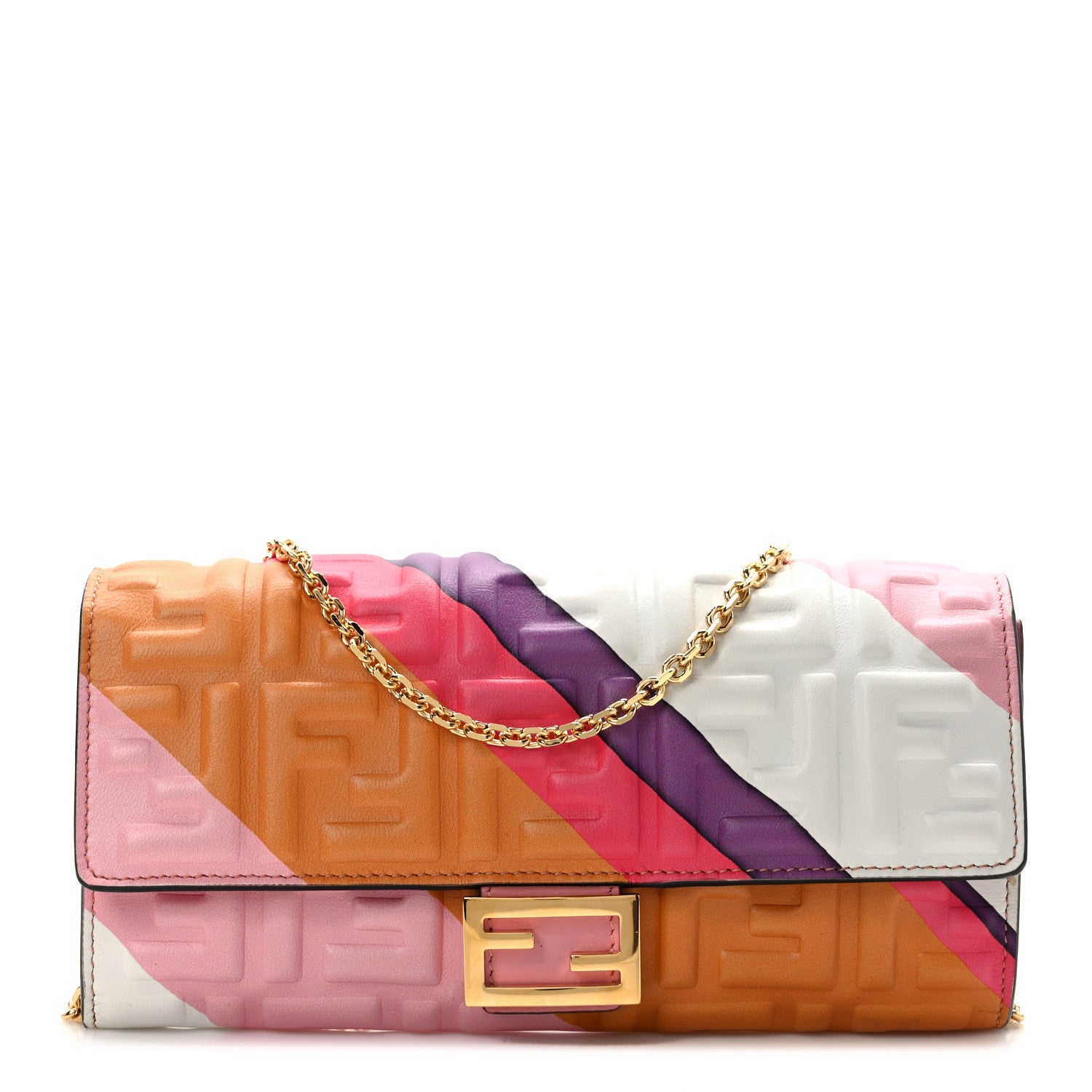 Fendi Nappa Matisse FF Embossed Continental Wallet On Chain White Multicolor 1 of 12