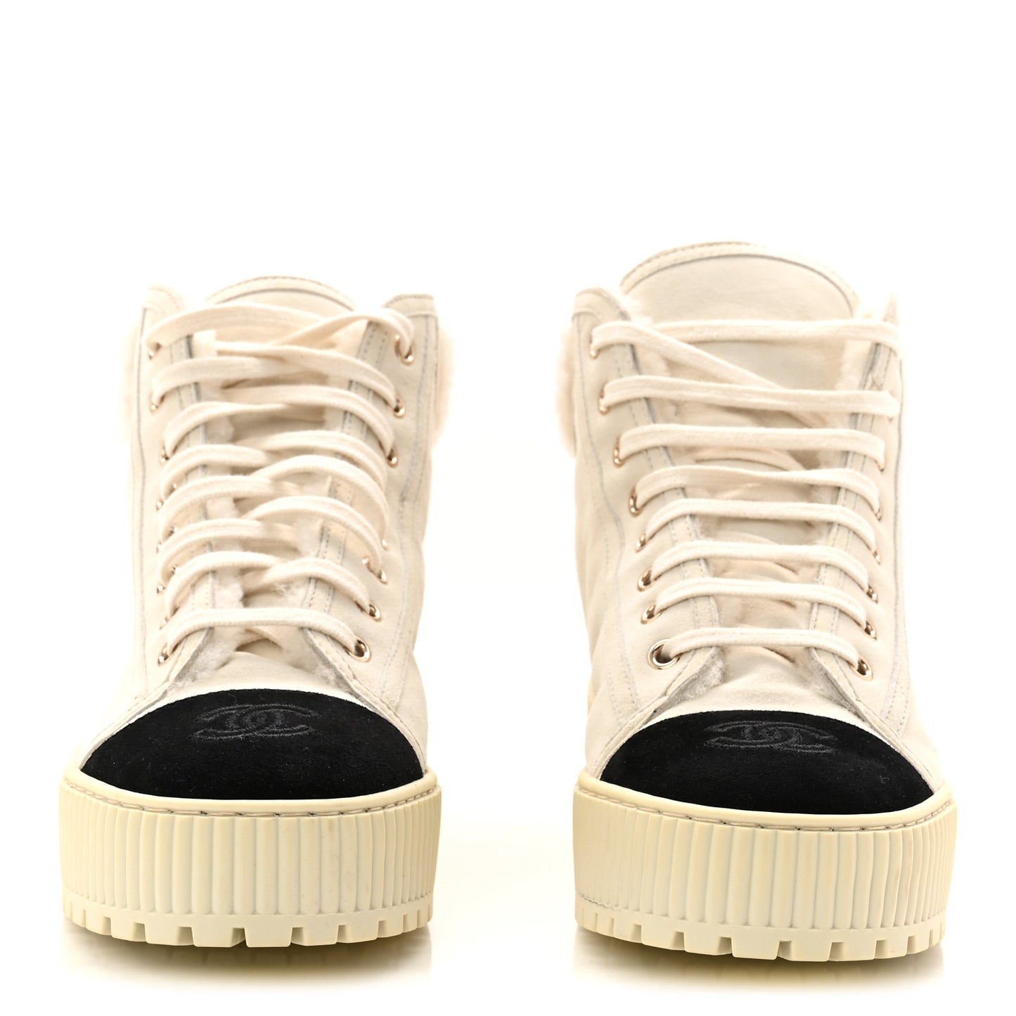 Kid Suede Shearling Sheepskin Lace Up Boots 38 Ivory White Black