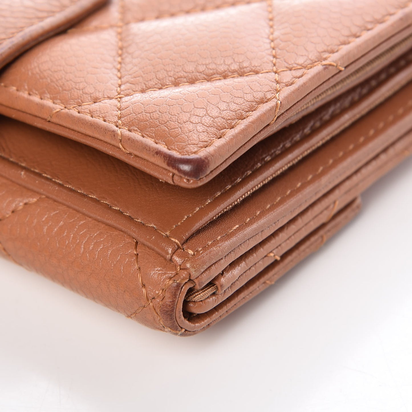 Caviar Quilted Compact French Flap Wallet Dark Beige