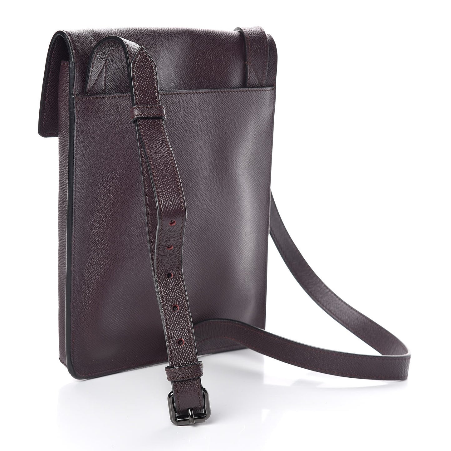 London Grainy Calfskin Collins Flat Crossbody Bag Deep Claret
