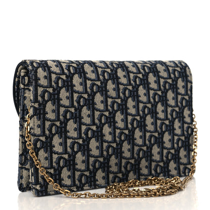 Christian Dior Oblique Saddle Chain Pouch Blue 2 of 7