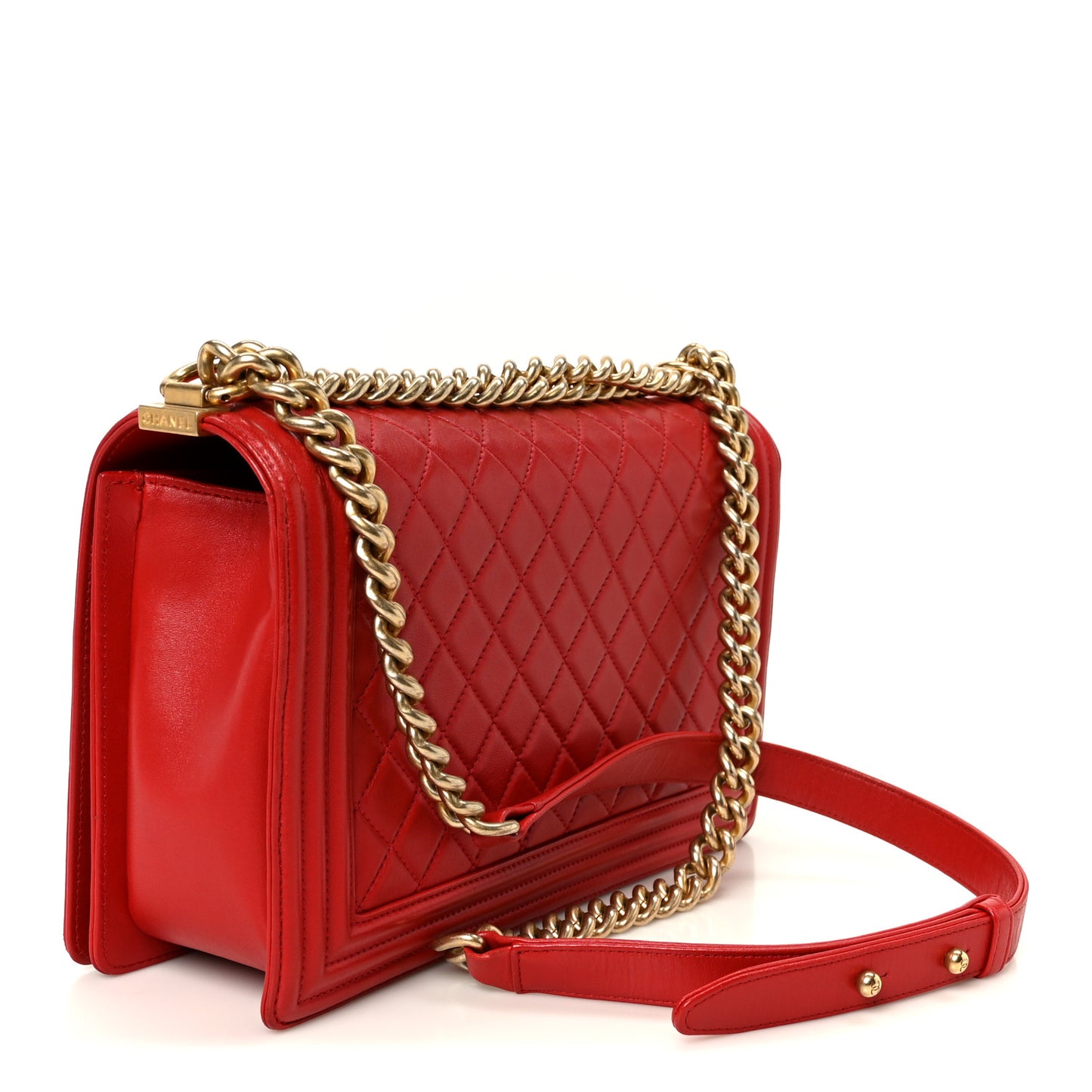 Lambskin Quilted New Medium Boy Flap Red