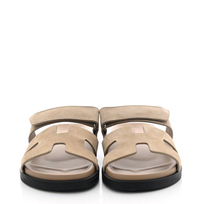 Hermes Suede Goatskin Womens Chypre Sandals 38.5 Beige Argile 2 of 9