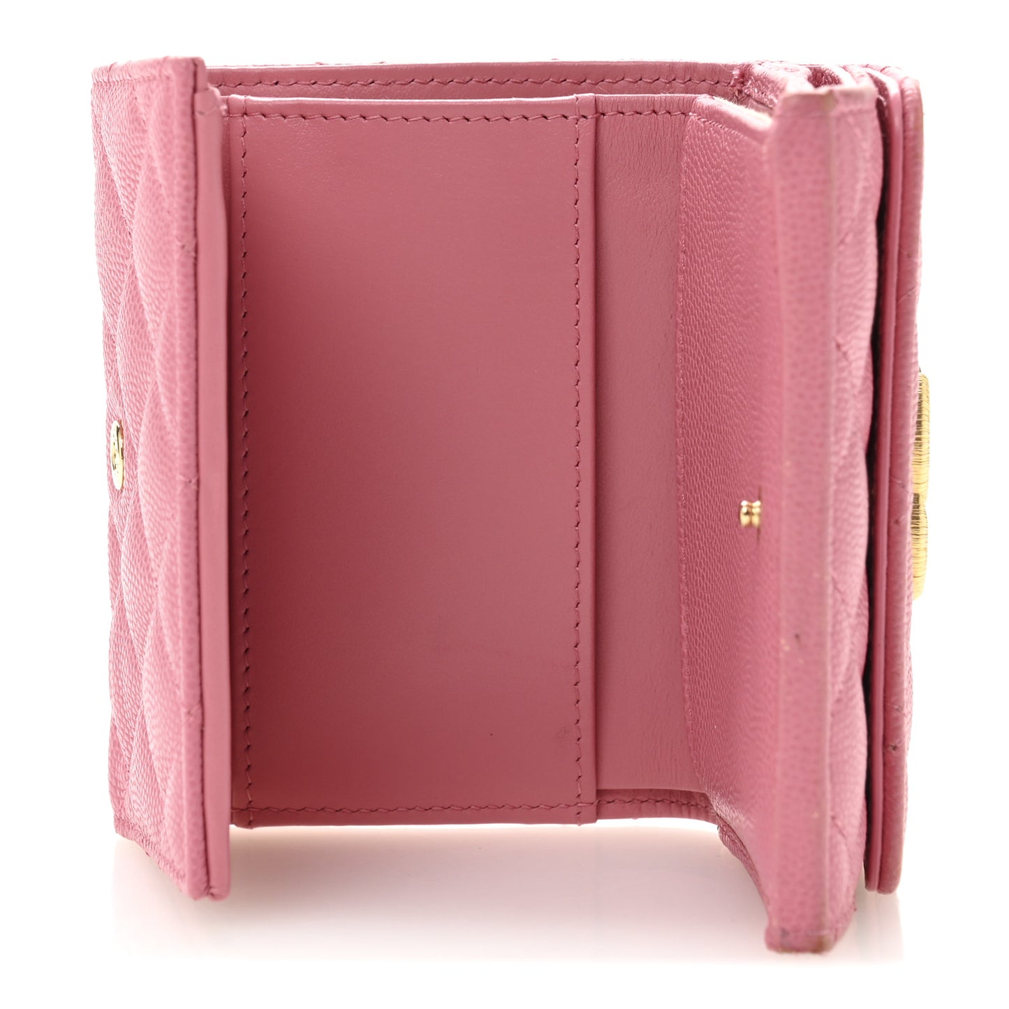 Caviar Quilted Textured CC Small Tri-Fold Flap Wallet Pink