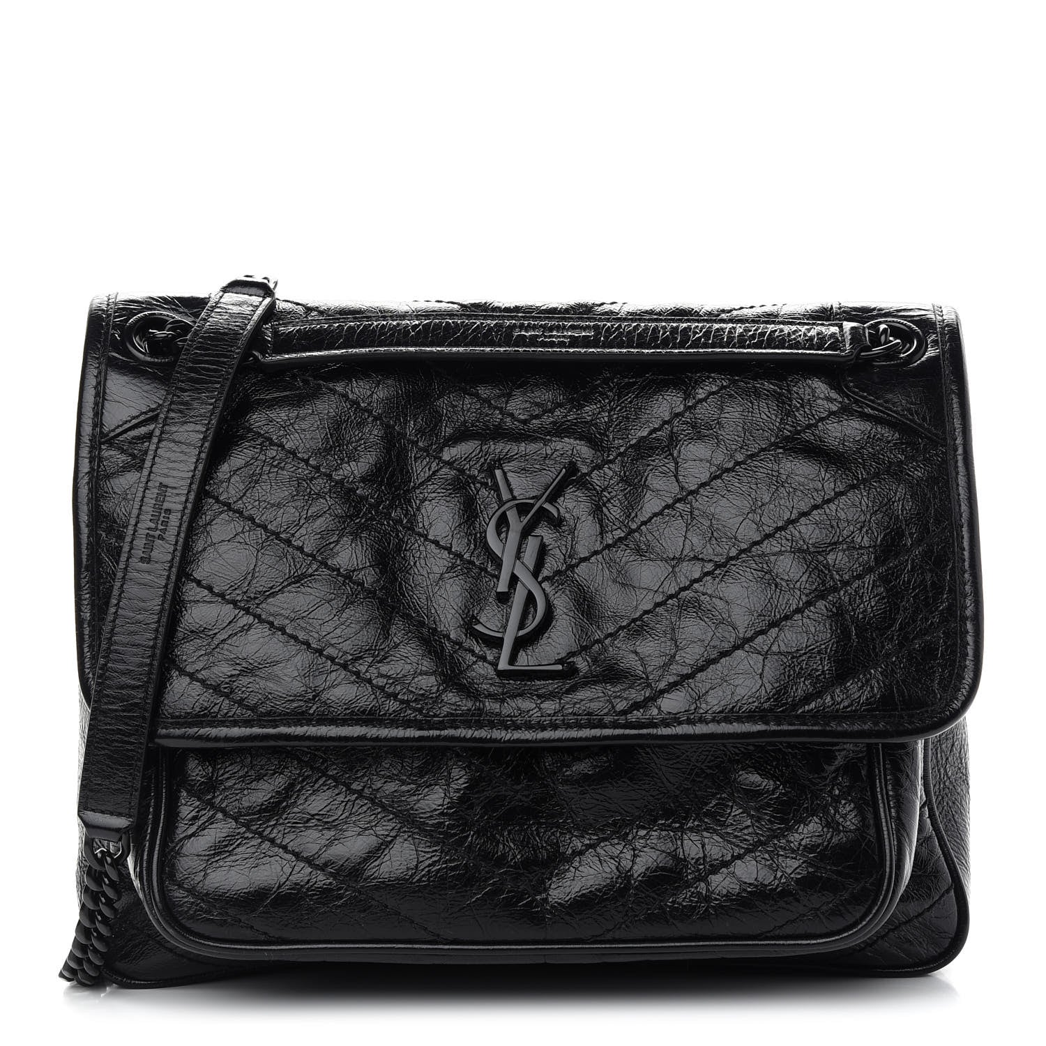 Saint Laurent Crinkled Calfskin Matelasse Monogram Medium Niki Chain Satchel Black 1 of 9