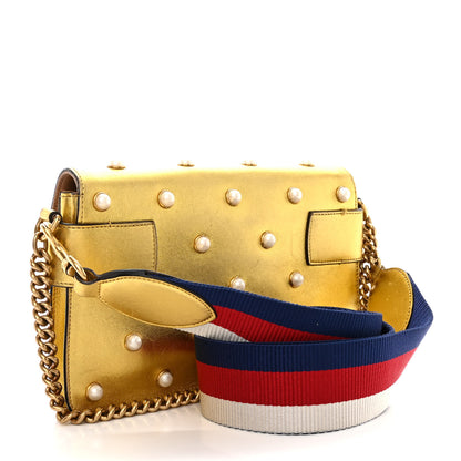 Gucci Metallic Nappa Pearl Studded Mini Queen Margaret Broadway Shoulder Bag Gold 3 of 16