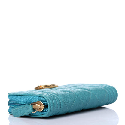 Chanel Caviar Quilted Boy Zip Around Coin Purse Wallet Turquoise 3 of 4