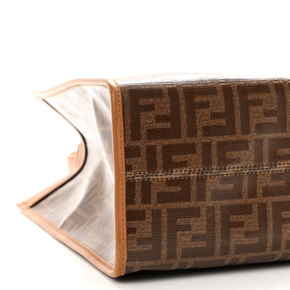 Fendi Glazed Fabric Vitello Century Plexiglass FF 1974 Stamp Patch Medium Runaway Shopper Tote Mogano Panna Nocciola 15 of 17