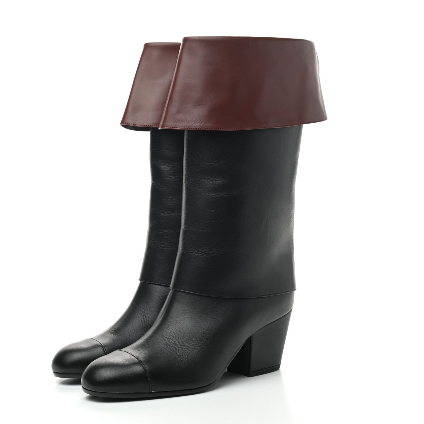 Calfskin CC Fold Over Boots 36 Black Brown