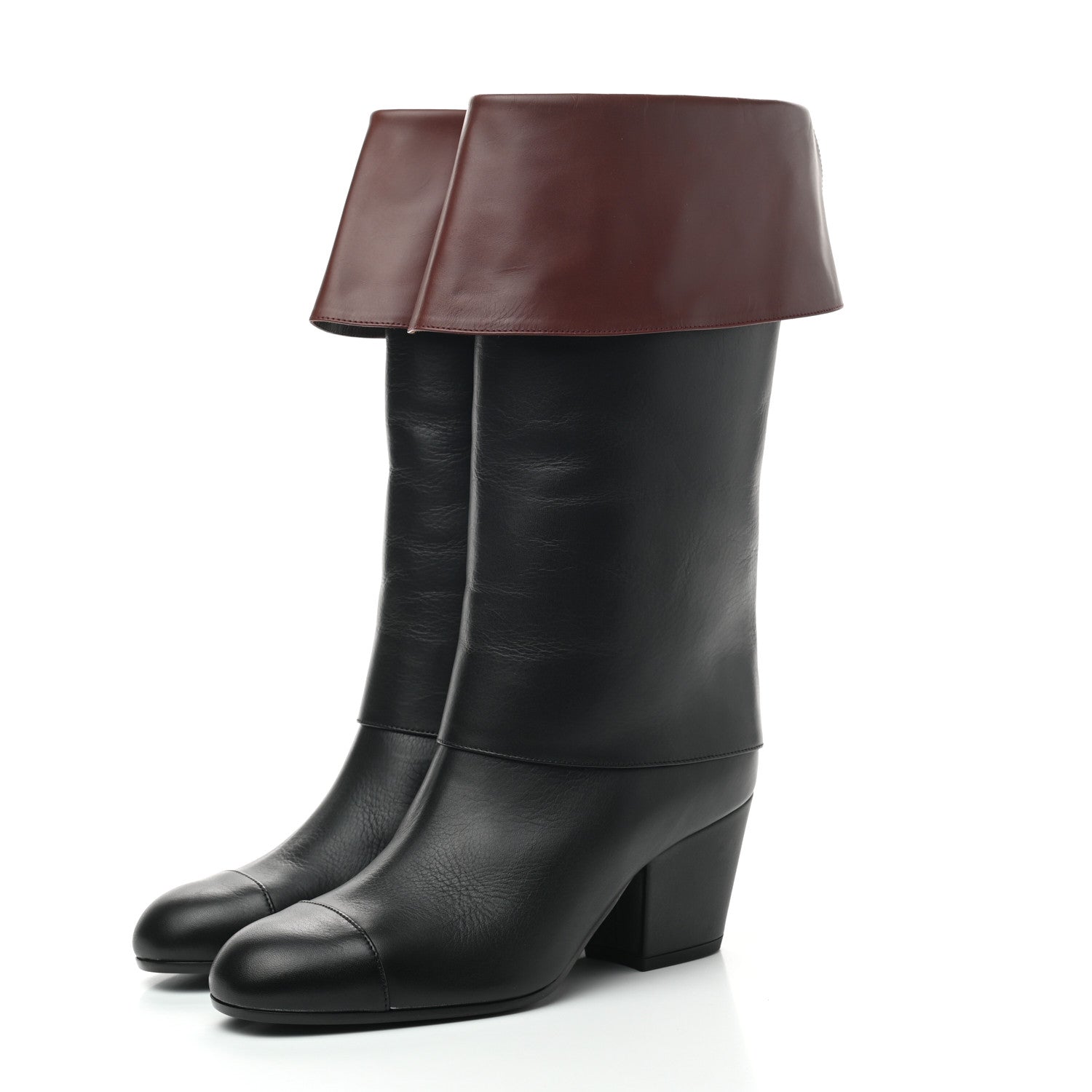 Chanel Calfskin CC Fold Over Boots 36 Black Brown 2 of 7
